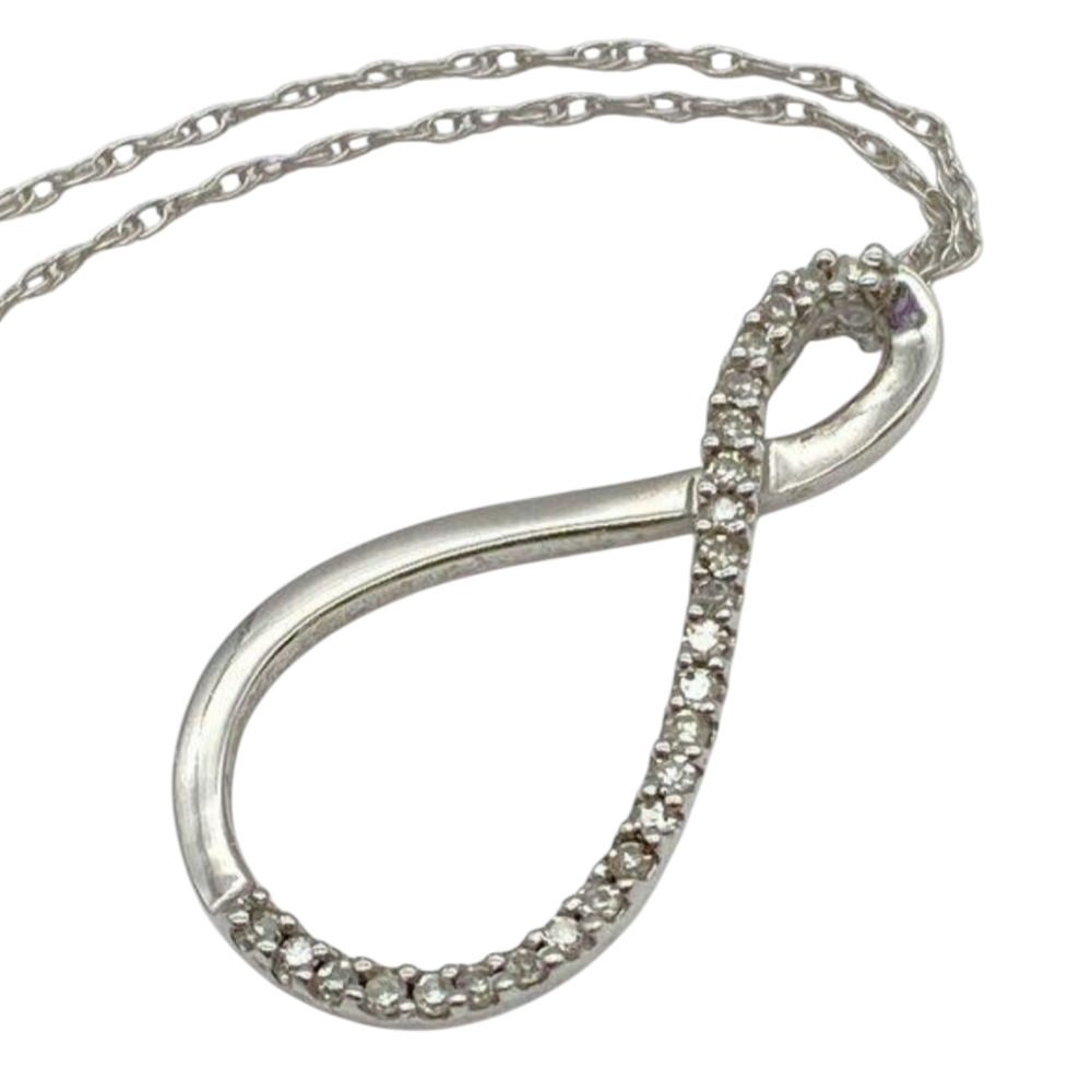 10k Solid White Gold Necklace With Infinity 10k Genuine Diamond Pendant - Picture 9 of 11